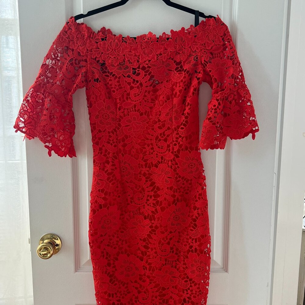 Paper Doll Red Lace Midi Dress